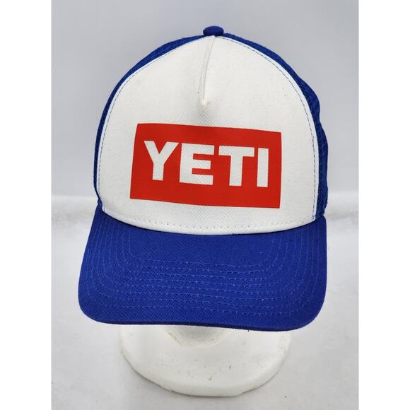 Yeti Hat Snapback Trucker Cap Mesh Two Tone Color Blue Brim Built Wild Netplus - Picture 1 of 11